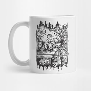 Lonely Ghost Sitting on Roof // Funny Halloween Sketch Mug